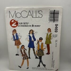 McCall's Sewing Pattern 9469, Girls Sizes 6, 7, and 8 UNCUT FF - 2 Hour Sets